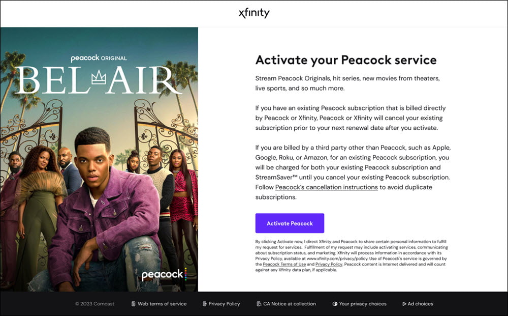 free Peacock TV with xfinity