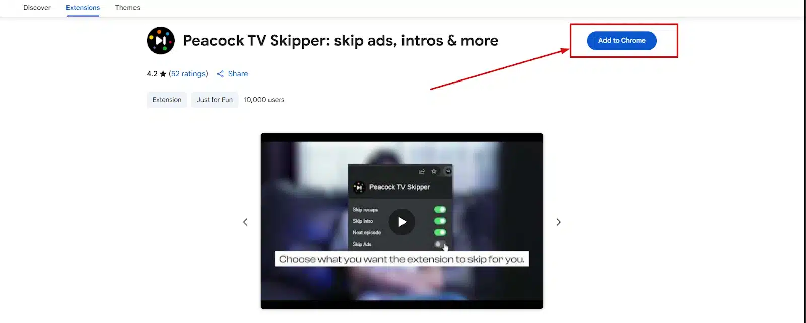 Peacock Ad TV Skipper
