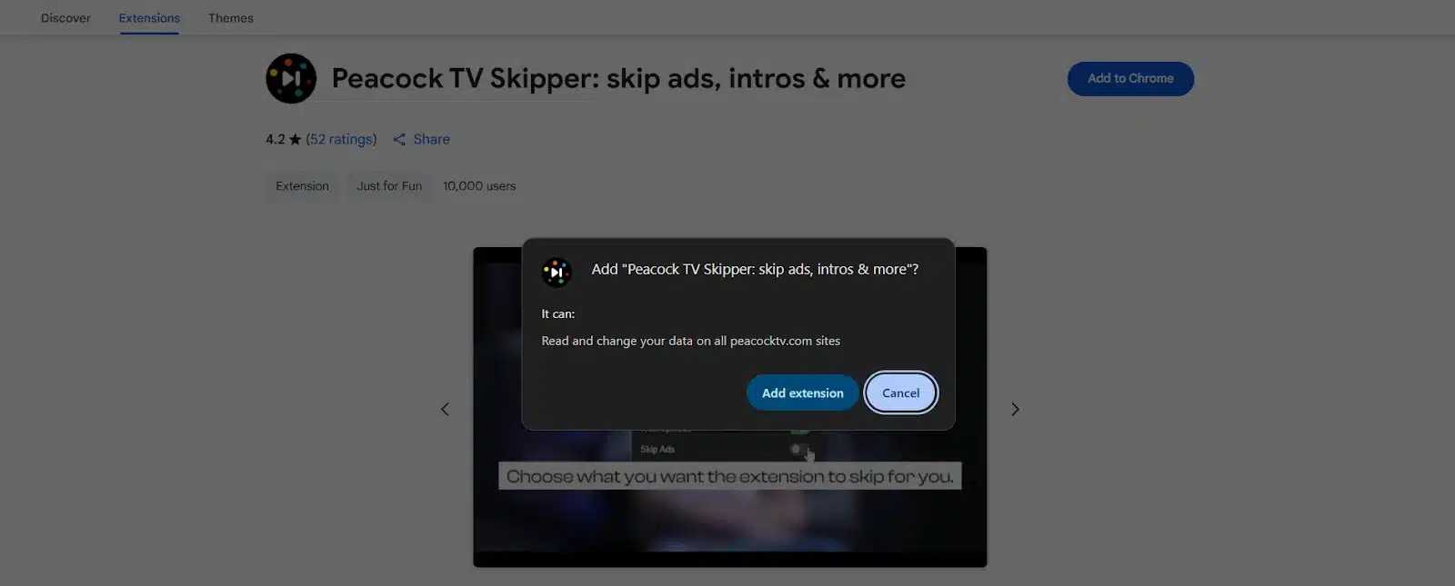 Peacock tv skipper extension