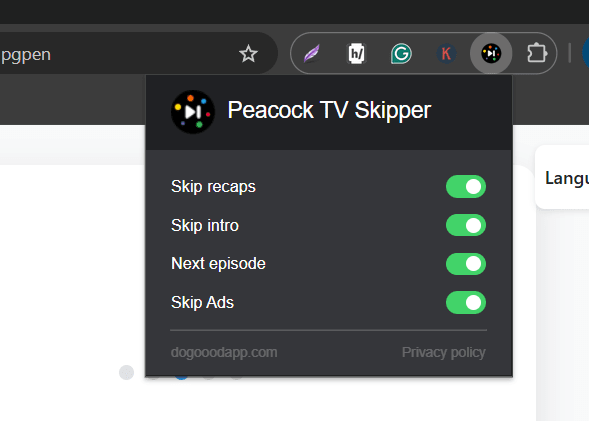 Peacock tv skipper settings
