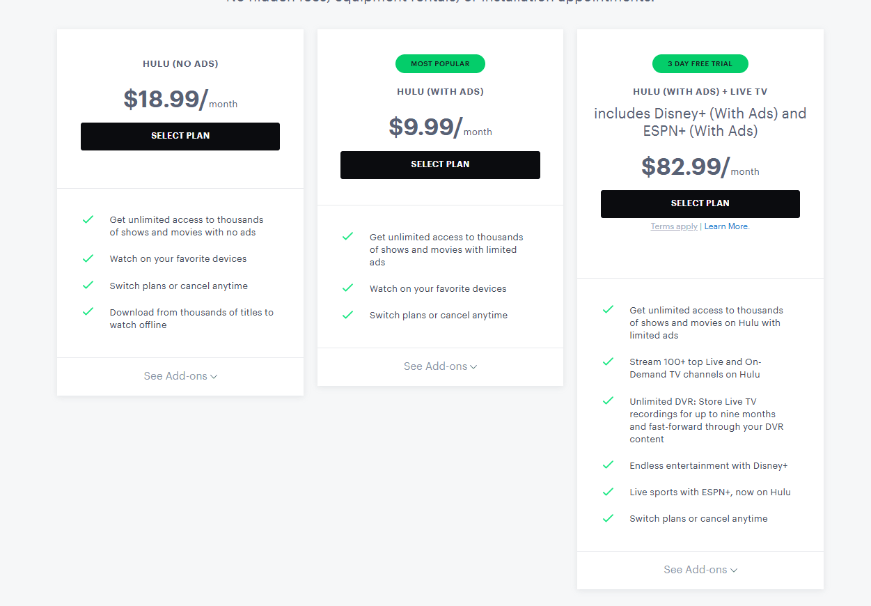 Hulu Pricing Plans Hulu Pricing Plans