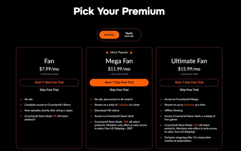 Crunchyroll Pricing Plan